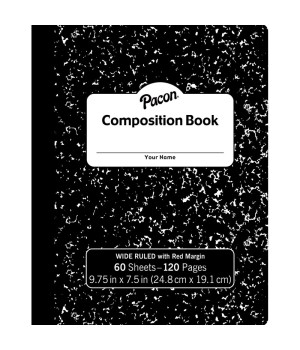 Composition Book, Black Marble, 3/8" Ruled w/Margin, 9-3/4" x 7-1/2", 60 Sheets