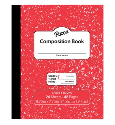 Composition Book, Grade 3, Red Marble, 3/8" x 3/16" x 3/16" Ruled, 9-3/4" x 7-3/4", 24 Sheets