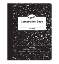 Composition Book, Black Marble, Unruled 9-3/4" x 7-1/2", 100 Sheets