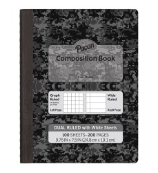 Dual Ruled Composition Book, Dark Gray Marble, 1/4" Grid & 3/8" Wide Ruled, 9-3/4" x 7-1/2", 100 Sheets