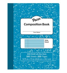 Pastel Composition Book, Blue Marble Cover, Light Blue Sheets, 3/8" Ruled, 9-3/4" x 7-1/2", 100 Sheets