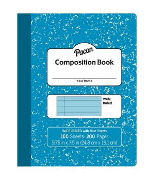 Pastel Composition Book, Blue Marble Cover, Light Blue Sheets, 3/8" Ruled, 9-3/4" x 7-1/2", 100 Sheets