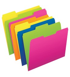 Twisted Glow File Folders, Letter Size, Assorted Colors, 1/3 Cut, Pack of 12