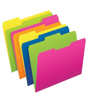 Twisted Glow File Folders, Letter Size, Assorted Colors, 1/3 Cut, Pack of 12