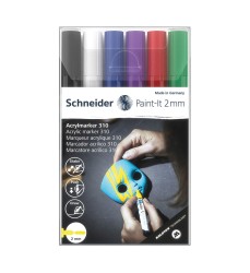 Paint-It 310 Acrylic Markers, 2 mm Bullet Tip, Wallet, 6 Assorted Ink Colors