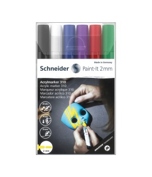 Paint-It 310 Acrylic Markers, 2 mm Bullet Tip, Wallet, 6 Assorted Ink Colors