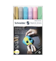Paint-It 310 Acrylic Markers, 2 mm Bullet Tip, Wallet, 6 Assorted Pastel Ink Colors