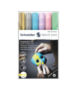 Paint-It 310 Acrylic Markers, 2 mm Bullet Tip, Wallet, 6 Assorted Pastel Ink Colors