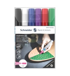 Paint-It 320 Acrylic Markers, 4 mm Bullet Tip, Wallet, 6 Assorted Ink Colors