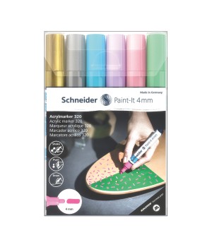 Paint-It 320 Acrylic Markers, 4 mm Bullet Tip, Wallet, 6 Assorted Pastel Ink Colors