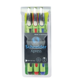 Xpress Premium Fineliner Pen, Fiber Tip, 0.8 mm, 3 Assorted Ink Colors (Black, Red, Blue)