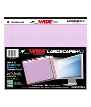 Legal Pad, Landscape, Assorted 3-Pack (Orchid, Blue, Pink)