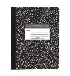 Composition Book, Unruled, 50 Sheets, 9.75" x 7.5" , Black Marble