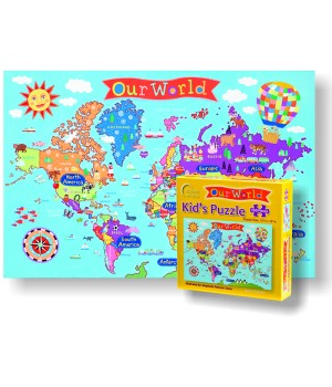 Kid's Jigsaw Puzzle, World, 13" x 19", 100 Pieces