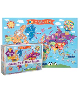 World Floor Puzzle for Kids, 24"H x 36"L, 48 Pieces