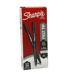 Felt Tip Pens, Fine Point (0.4mm), Black, Black, Box of 12