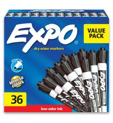 Low Odor Dry Erase Markers, Chisel Tip, Black, 36 Count