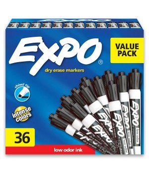 Low Odor Dry Erase Markers, Chisel Tip, Black, 36 Count