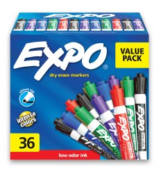 Low Odor Dry Erase Markers, Chisel Tip, Assorted, 36 Count