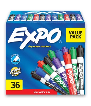 Low Odor Dry Erase Markers, Chisel Tip, Assorted, 36 Count