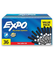 Low Odor Dry Erase Markers, Fine Tip, Black, 36 Count