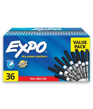 Low Odor Dry Erase Markers, Fine Tip, Black, 36 Count