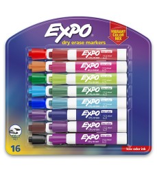 Low Odor Dry Erase Markers, Chisel Tip, Vibrant Colors, 16 Count
