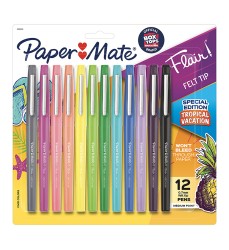 Flair Felt Tip Pens, Medium Point (0.7mm), Tropical & Classic Colors, 12 Count