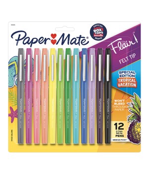 Flair Felt Tip Pens, Medium Point (0.7mm), Tropical & Classic Colors, 12 Count