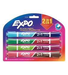 Dry Erase 2-in-1 Markers, Chisel Tip, Assorted, 4-Count