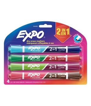 Dry Erase 2-in-1 Markers, Chisel Tip, Assorted, 4-Count