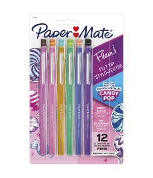 Flair Felt Tip Pens, Medium Point, Candy Pop Pack, 12 Count