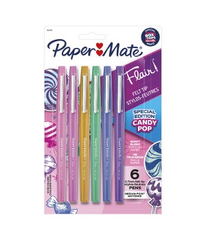 Flair Felt Tip Pens, Medium Point (0.7mm), Candy Pop Pack, 6 Count