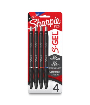 S-Gel Gel Pens, Medium Point (0.7mm), Assorted Colors, 4 Count