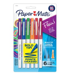 Flair Felt Tip Pens, Bold Tip (1.2 mm), Assorted Colors, 6 Count