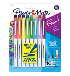 Flair Felt Tip Pens, Bold Tip (1.2 mm), Assorted Colors, 16 Count