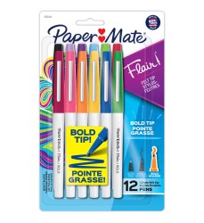 Flair Felt Tip Pens, Bold Tip (1.2 mm), Assorted Colors, 12 Count