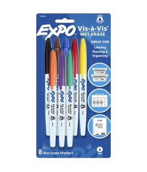 Vis-à-Vis Wet Erase Marker Set, 8 Colors, Fine Tip