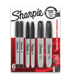 Permanent Markers Variety Pack, Fine, Ultra-Fine, & Chisel-Point Markers, Black, 6 Count