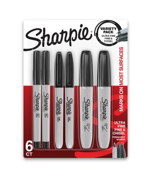 Permanent Markers Variety Pack, Fine, Ultra-Fine, & Chisel-Point Markers, Black, 6 Count