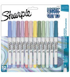 Permanent Markers, Ultra Fine Point, Mystic Gem Colors, 12 Count