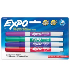 Dry Erase Markers, Whiteboard Markers with Low Odor Ink, Fine Tip, Assorted Vibrant Colors, 4 Count