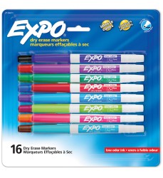 Dry Erase Markers, Whiteboard Markers with Low Odor Ink, Fine Tip, Assorted Vibrant Colors, 16 Count