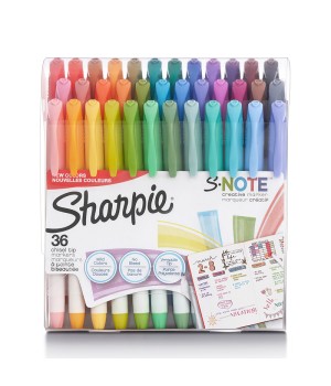 S-Note Creative Markers, Highlighters, Assorted Colors, Chisel Tip, 36 Count