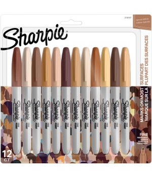 Permanent Markers, Portrait Colors, Fine Point, Assorted, 12 Count