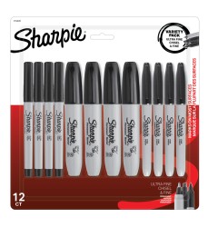 Fine/Ultra Fine/Chisel Tip Permanent Markers, Black, Pack of 12