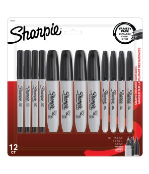 Fine/Ultra Fine/Chisel Tip Permanent Markers, Black, Pack of 12