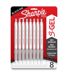S-Gel, Gel Pens, Medium Point (0.7mm), Pearl White Body, Black Gel Ink Pens, 8 Count