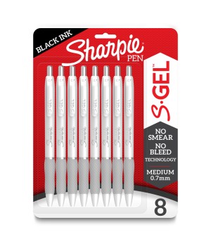 S-Gel, Gel Pens, Medium Point (0.7mm), Pearl White Body, Black Gel Ink Pens, 8 Count