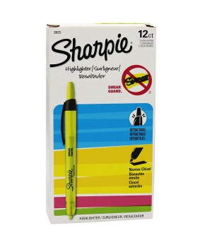 Retractable Highlighters, Yellow, Box of 12